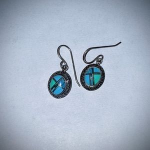 Genuine turquoise earrings Sterling silver dangle